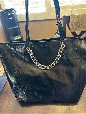 Rebecca Minkoff Black Patent Leather Tote with Chain Accent